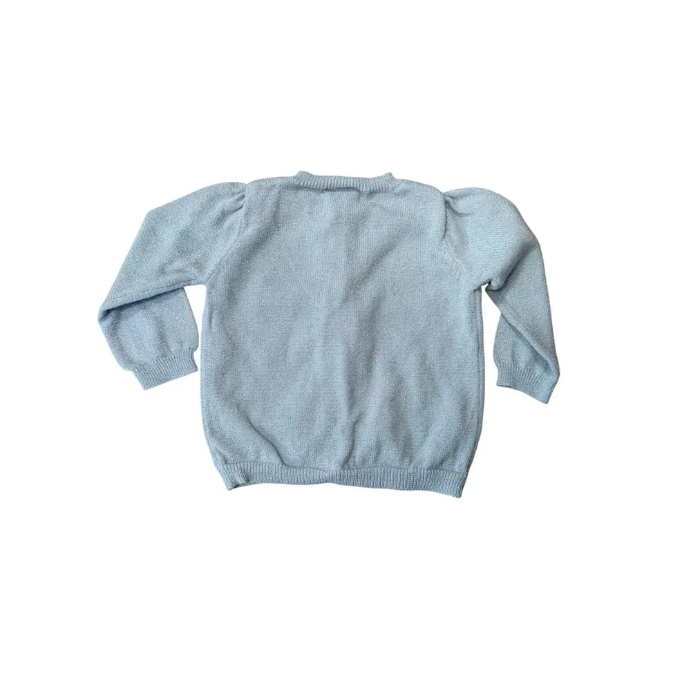 Gymboree Baby Girl Blue Metallic Sparkle Cardigan Sweater 6-12M Flower Button